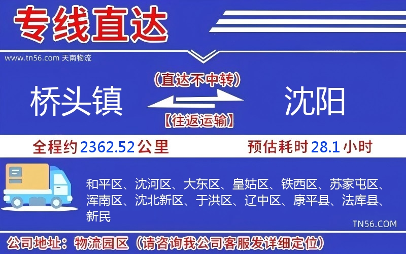 橋頭鎮(zhèn)到沈陽(yáng)物流公司 橋頭鎮(zhèn)到沈陽(yáng)物流公司