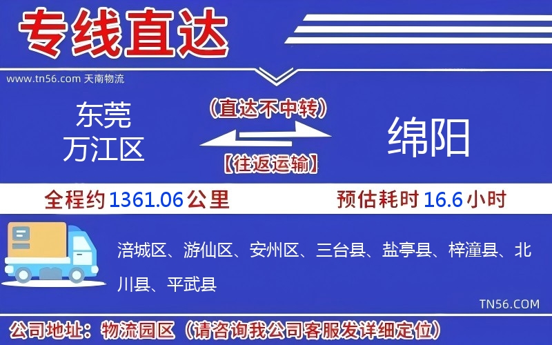 東莞萬江區(qū)到綿陽物流公司